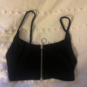 Joah brown black rib Zipper Crop Top sm